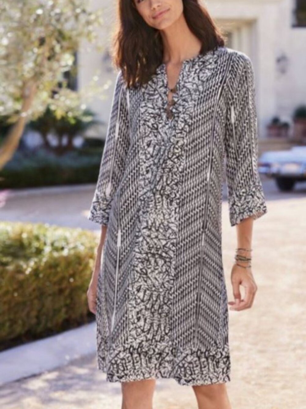 NWT Soft Surroundings Raven Dress Sz Small Raven Long Sleeve Midi Black White